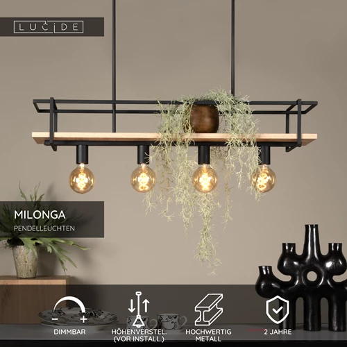 Lucide MILONGA - Pendelleuchten - 4xE27 - Schwarz - USP
